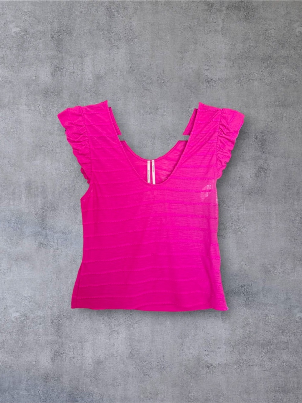 Anthropologie Pink Ruffle Sleeve tank Top Size XS Sheer Textured Blouse